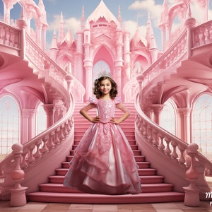 Pink Castle Staircase Digital Backdrop, Princess Theme (JPEG)