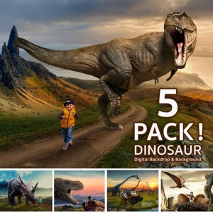 ¡PAQUETE DE 5! Fondo digital de dinosaurio, Telón de fondo digital, para Photoshop compuesto, Fotografía, Jurásico, Triceratops, T-Rex, Tema de dinosaurio.