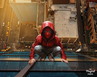 Fondo digital de azotea de superhéroes, fotografía de paisaje urbano (JPEG)