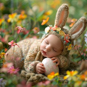 Newborn Digital Background, Digital Backdrop, Add Face, Face insert, Baby, Floral, Flowers, Easter Rabbit, Easter Bunny, Easter Egg.