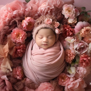 Newborn Digital Background, Digital Backdrop, Add Face Photo Prop Composite, Face insert, Photography, Pink, Flowers, Rose, Floral theme.