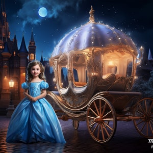 Sfondo digitale carrozza principessa, sfondo digitale, per Photoshop composito, sovrapposizione, carrozza di zucca, fiaba, tema principessa.