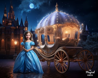 Fondo digital de carroza de princesa, fotografía de cuento de hadas (descarga digital)