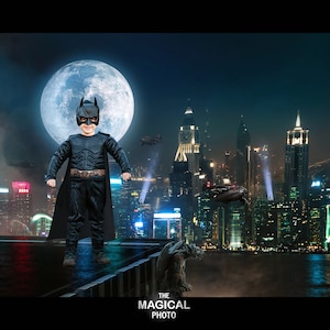 Superhero Digital Background, Digital Backdrop, for Composite Photoshop, Overlay, Rooftop, Night City, Cosplay, Building, Superhero theme.