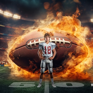 Football On Fire, Digital Background, Digital Backdrop, Photography, for Composite Photoshop, Overlay, Field, Stadium, Sports theme.