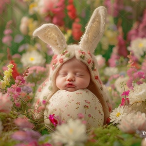 Newborn Digital Background, Digital Backdrop, Add Face, Face insert, Baby, Floral, Flowers, Easter Rabbit, Easter Bunny, Easter Egg.