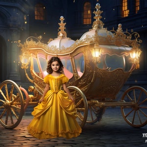 Princess Carriage Digital Backdrop, Fairy Tale Photo Overlay (Digital Download)