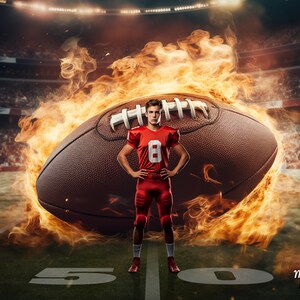 Football On Fire, Digital Background, Digital Backdrop, Photography, for Composite Photoshop, Overlay, Field, Stadium, Sports theme.