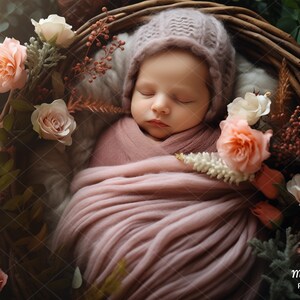Newborn Digital Background, Digital Backdrop, Add Face Photo Prop Composite, Face insert, Baby, Photography, Natural, Rose, Floral theme.