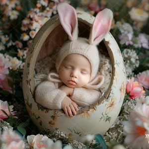 Newborn Digital Background, Digital Backdrop, Add Face, Face insert, Baby, Floral, Flowers, Easter Rabbit, Easter Bunny, Easter Egg.