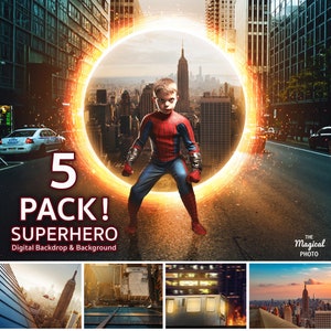 5 PACK ! Superhero Digital Background, Digital Backdrop, for Composite Photoshop, Photography, City, Building, Cosplay, Superhero theme.
