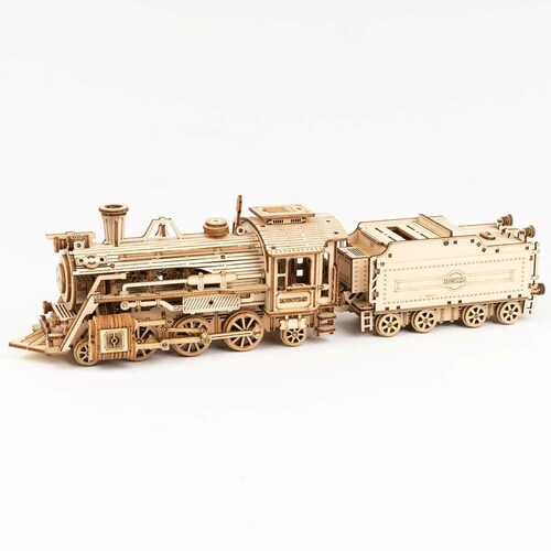 Steam Engine Wooden Model Kit Prime Express Train with Tender Laser-Cut DIY