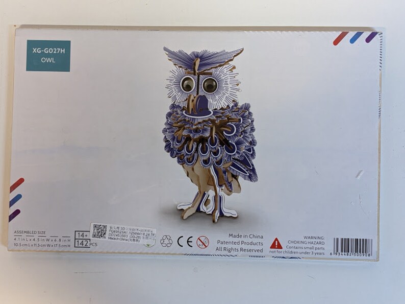 OWL Wooden Puzzle Model Kit 3D Blue DIY Craft Self Assembly Etsy