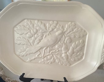 Spode Velamours tray platter with bird and oak leaves