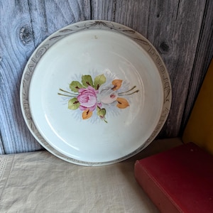 Antique 'Give us this day our daily bread' bread plate with rose spray