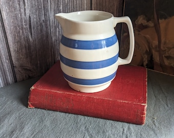 Portland Pottery Cobridge Cornish ware style pint sized striped jug