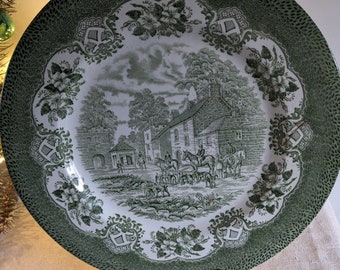 English Ironstone Old Inns Series - green transferware with hunt and hounds