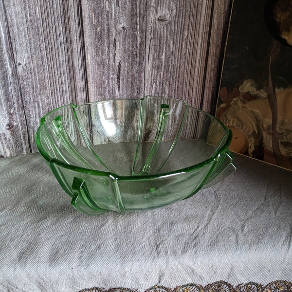 Hermanova Stolzle uranium glass Art Deco bowl