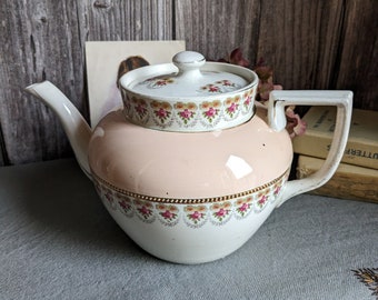 Feminine pretty pink teapot decorated with roses