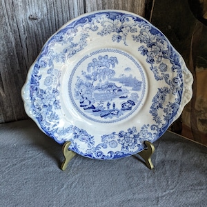 Unmarked blue and white transferware sweet dish or under plate