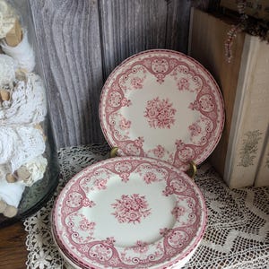 Vintage Swinnertons red transferware side plates &#39;Kent&#39;