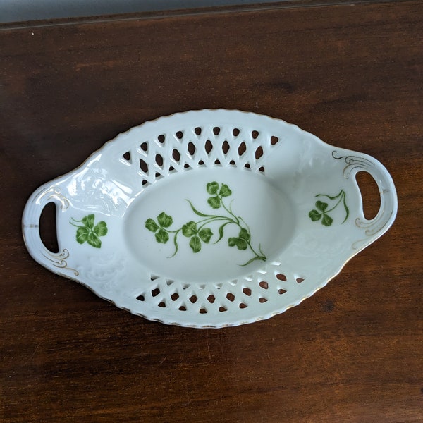 Porsgrund Porselen  antique Norwegian porcelain reticulated pin tray with shamrocks