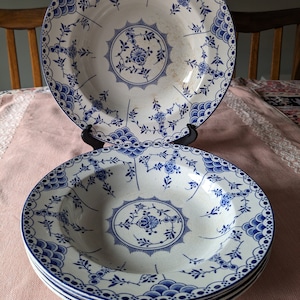 Antique Stafford knot back stamp blue Denmark style bowls 'Saxon'