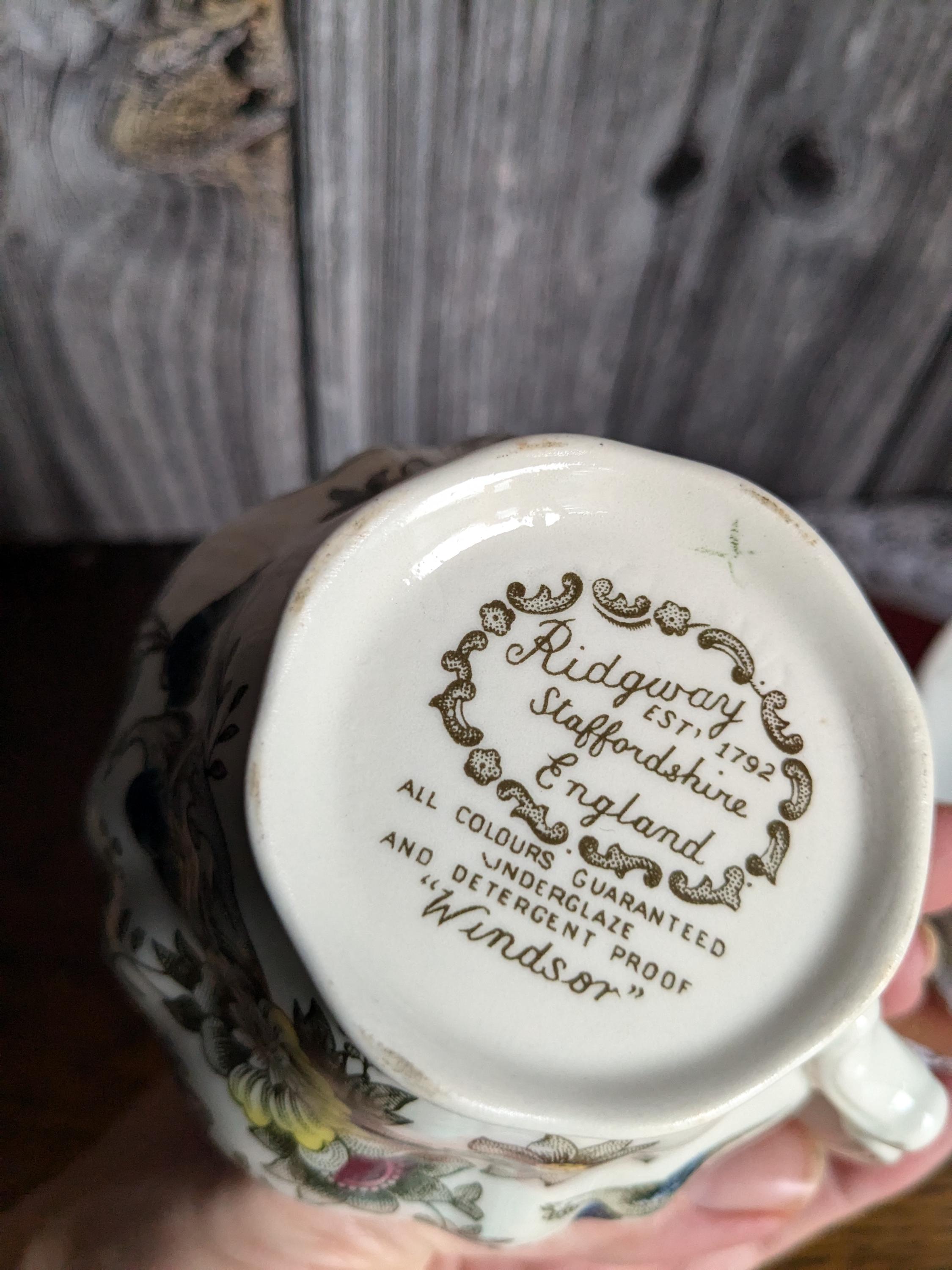 jarさん Ridgway of Staffordshire Vintage Green Transferware Sugar Bowl and