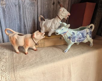 Selection of Novelty creamers, Delft, Jersey Cow and Goat!