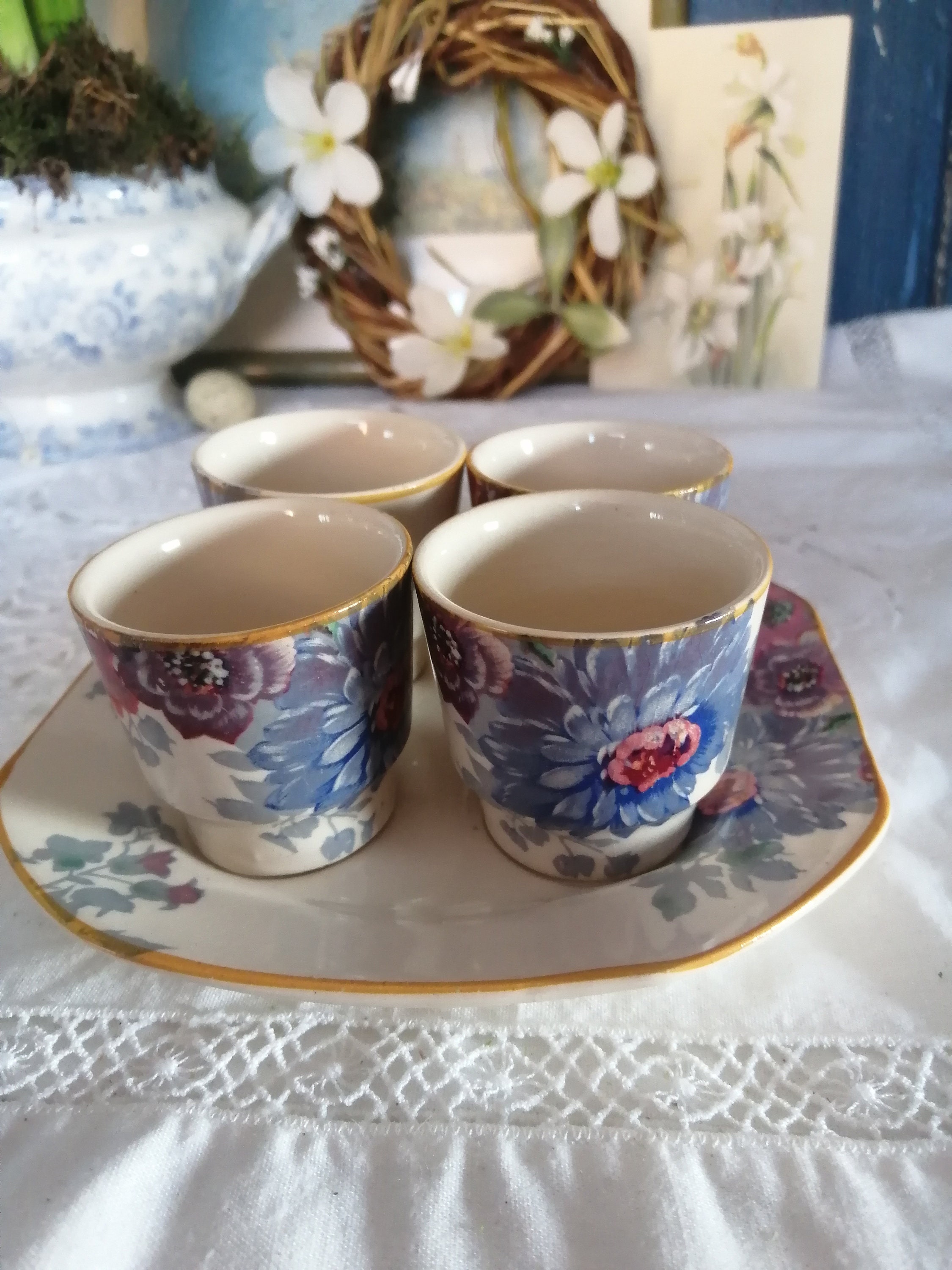 Hampton Ivory Set of Four Egg Cups on Plate - Etsy