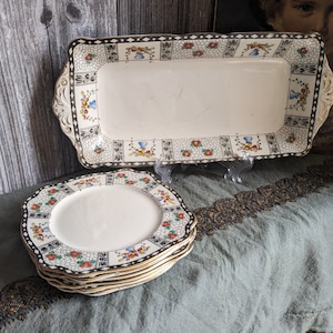 Newport Pottery Art Deco sandwich plate and set of six side plates