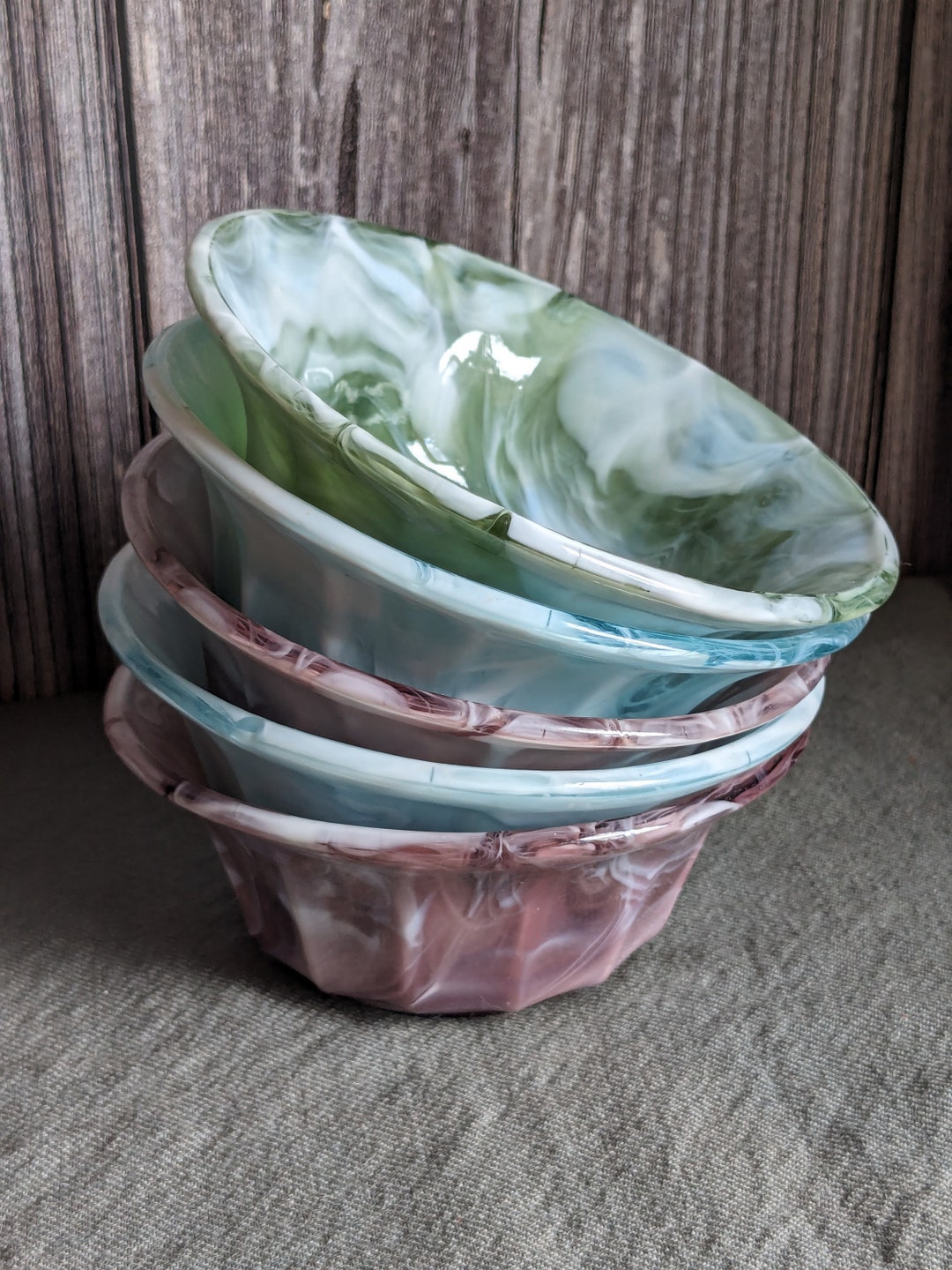 Slag Glass Dessert Bowls Five in Total, Blue, Purple and Green - Etsy
