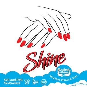 Nail Tech SVG, PNG, Shine Hand Red Nails Manicure digitale vector decals cricut silhouet cameo shirt mok muur print en gesneden vijl