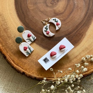 Mushroom Earrings | Polymer Clay Earrings | Mushroom Crescent Moon Earrings | Forrest Earrings | Gifts for Her
