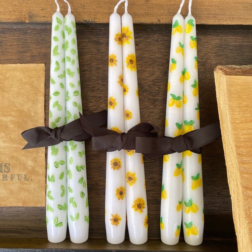 Hand Painted Candles Taper Candles Lemon Candles Etsy