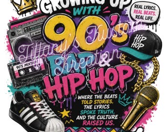 Creciendo con el rap y el hip hop de los 90 PNG / Camiseta para amantes de la música de los 90 PNG / Descarga digital de rap de la vieja escuela