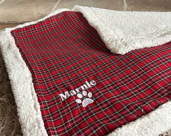 Limited Edition Tartan luxe fleece gevoerde gepersonaliseerde huisdierdeken / Settle Mat