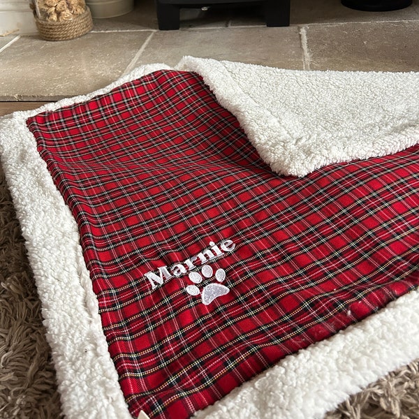 Limited Edition Tartan Luxury Fleece Lined Personalised Pet Blanket / Settle Mat