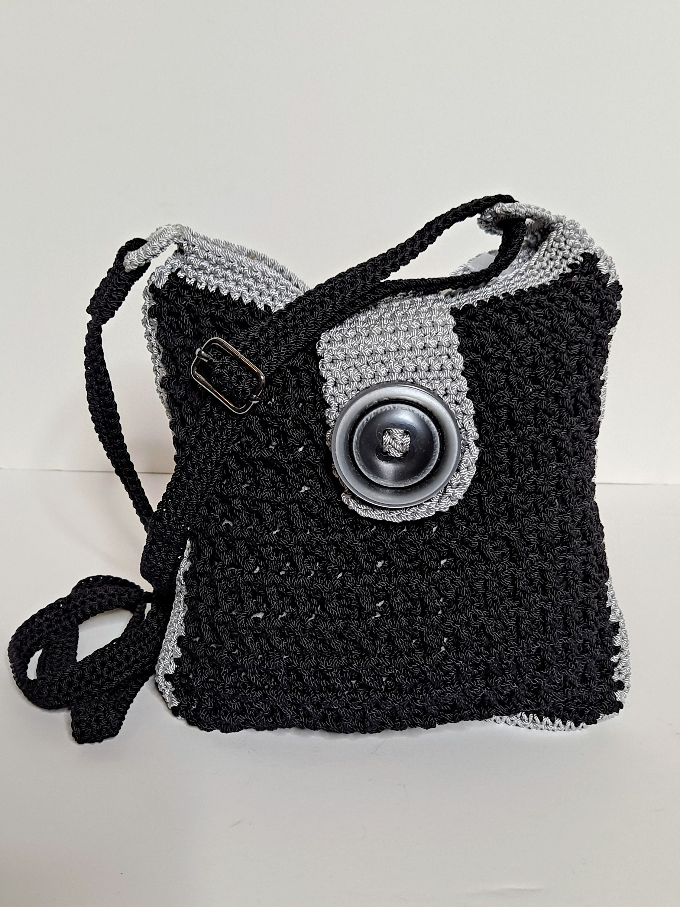 One of a Kind Handmade Crochet Crossbody Purse in Black and Etsy