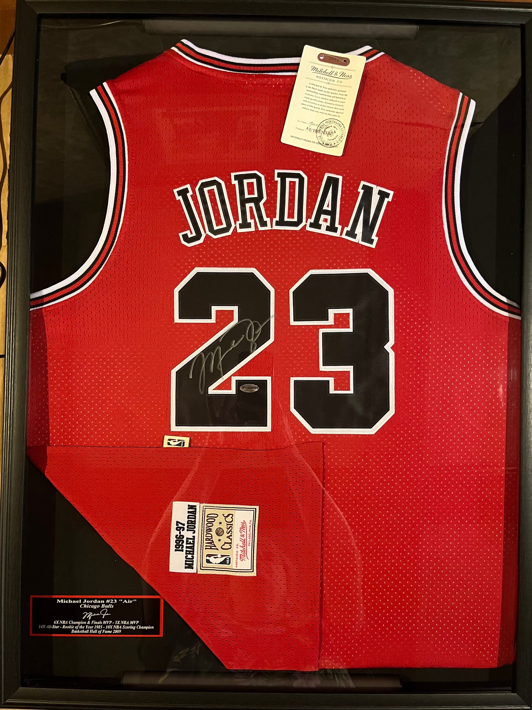 Michael Jordan Autographed 1996-97 Chicago Bulls Black With Red Pinstripes  Authentic Mitchell & Ness Jersey