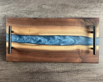 Personalized Charcuterie Board | Bestseller Walnut Epoxy Resin Live Edge Cheese Tray | Serving Board With Handles | Wedding/Anniversary Gift