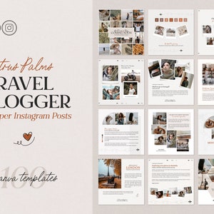 Instagram Post Templates Canva | Citrus Palm Post Templates for Travel Bloggers | Content Creator Canva Bundle | Travel Lover Insta Posts