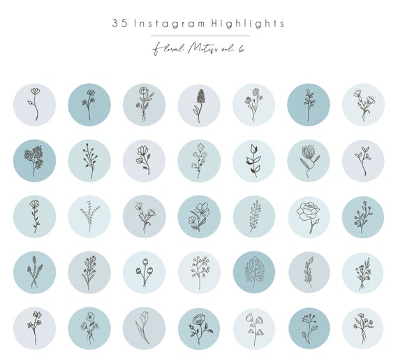 35 Floral Hand Drawn Instagram Highlight Icons Baby Blue | Etsy