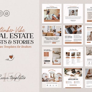Instagram Real Estate Canva Template | Makler Posts und Story Templates für Instagram | Social Media Vorlagen | Immobilien Business Canva