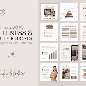 Health & Wellness IG Templates Canva | Beauty and Lifestyle Blogger Canva Bundle | Social Media Editable Templates | Wellness Business Posts