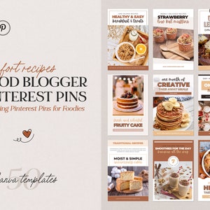Canva Pinterest Food Blogger Bundle | Boho Pinterest Strategie Vorlagen | Comfort Food Rezepte | Pinterest Pin Vorlagen für Foodies