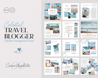 60 Travel Blogger Instagram Posts | Canva Posts | Social Media Travel Posts | Travel Agents Canva Templates | Vacation Instagram Feed Posts