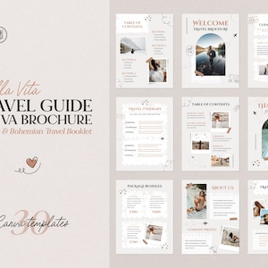 Travel Guide Brochure Template Canva |  Editable Travel Brochure | Travel Agency Flyer Canva | Travel Business Brochure Template Design
