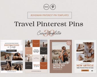Travel Pinterest Templates | Bohemian Editable Canva Pins for Bloggers and Travel Influencers