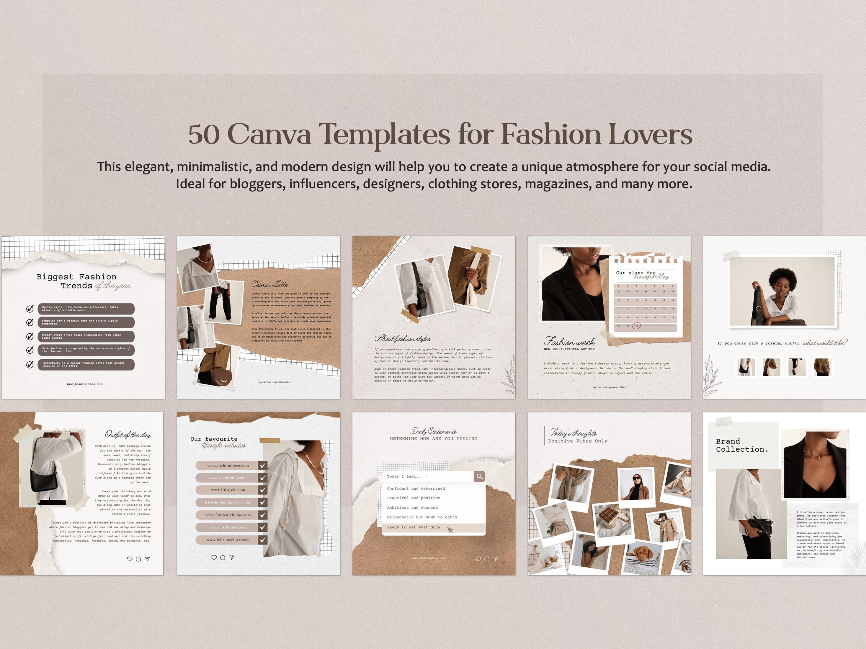 Fashion Chic Inspirational Templates Fashion Blogger Canva Templates